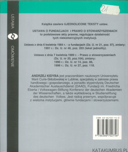 Ustawa o fundacjach. Prawo o stowarzyszeniach. ANDRZEJ KIDYBA