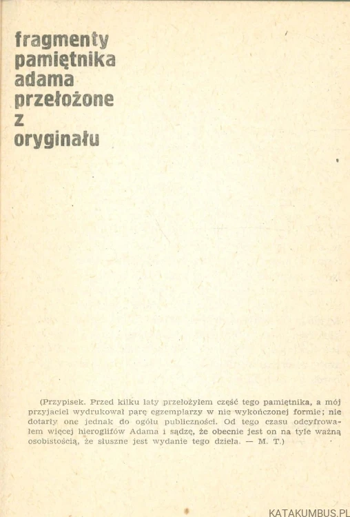 Pamiętniki Adama i Ewy. MARK TWAIN