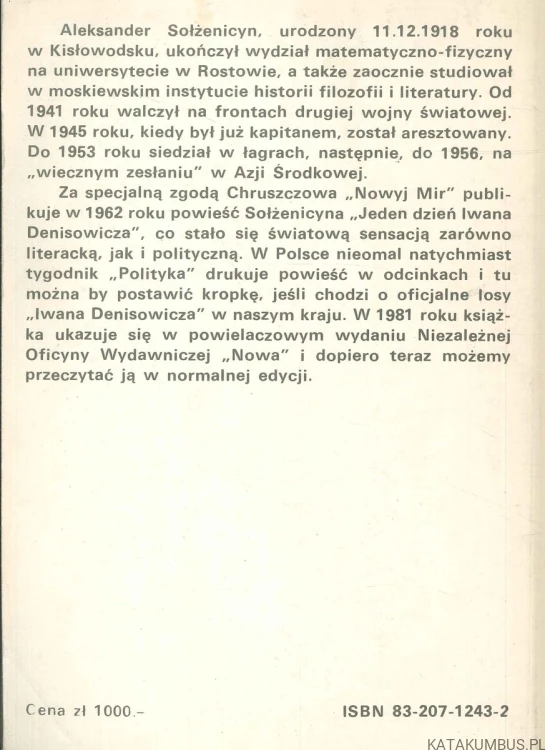 Jeden dzień Iwana Denisowicza. ALEKSANDER SOŁŻENICYN