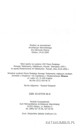 Pismo Święte Nowy Testament w przekładzie z języka Greckiego. PRACA ZBIOROWA