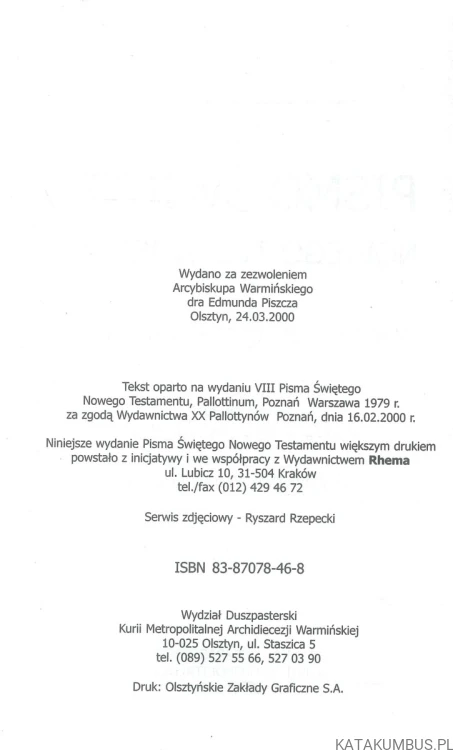 Pismo Święte Nowy Testament w przekładzie z języka Greckiego. PRACA ZBIOROWA