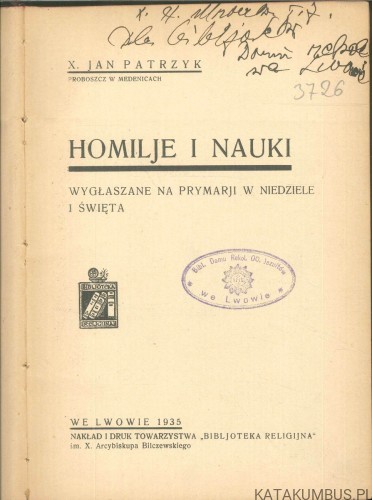 Homilje i nauki wygłaszane na prymarji w niedziele i święta. JAN PATRZYK