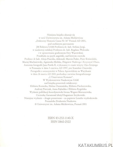 Joannes Paulus Papa II Doctor Honoris Causa Universitatis Studiorum Mickiewiczianae Posnaniensis. PRACA ZBIOROWA