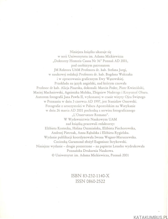 Joannes Paulus Papa II Doctor Honoris Causa Universitatis Studiorum Mickiewiczianae Posnaniensis. PRACA ZBIOROWA