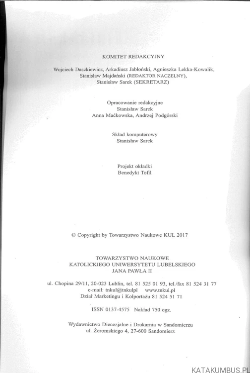 Summarium. Societatis Scientiarum Catholicae Universitatis Lublinensis Ioannis Pauli II. 2016, nr 45. PRACA ZBIOROWA