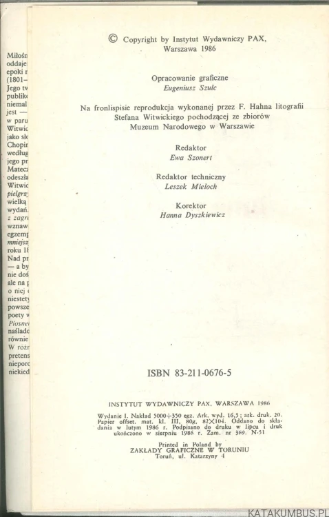 Piosnki sielskie, poezje biblijne i inne wiersze. STEFAN WITWICKI