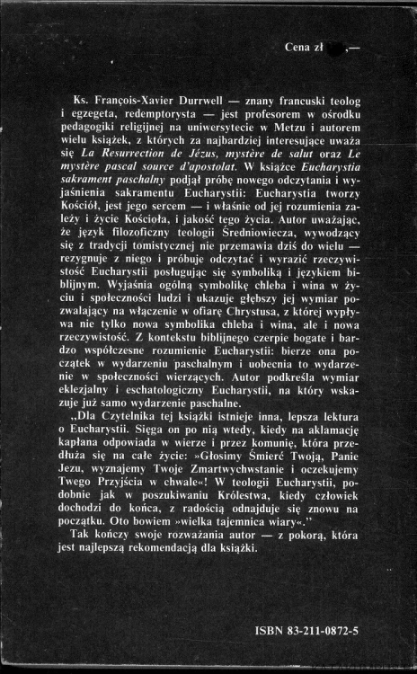 Eucharystia sakrament paschalny. FRANÇOIS-XAVIER DURRWELL