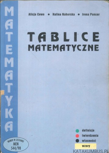 Tablice matematyczne. ALICJA CEWE, HALINA NAHORSKA, IRENA PANCER
