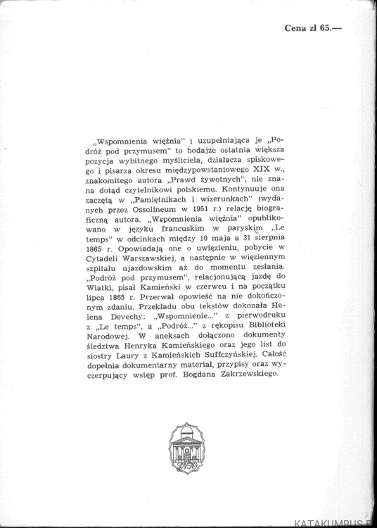 Wspomnienia więźnia. HENRYK KAMIEŃSKI