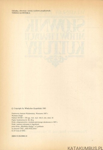 Słownik mitów i tradycji kultury. WŁADYSŁAW KOPALIŃSKI