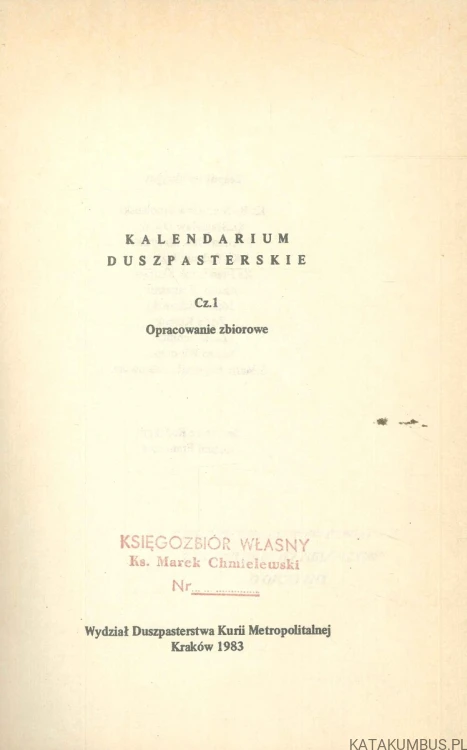Kalendarium duszpasterskie cz. 1. PRACA ZBIOROWA