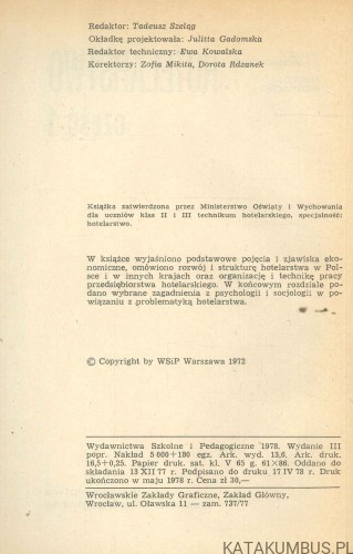 Hotelarstwo część 1. JERZY BAWOROWSKI, MARCELI POPIACKI