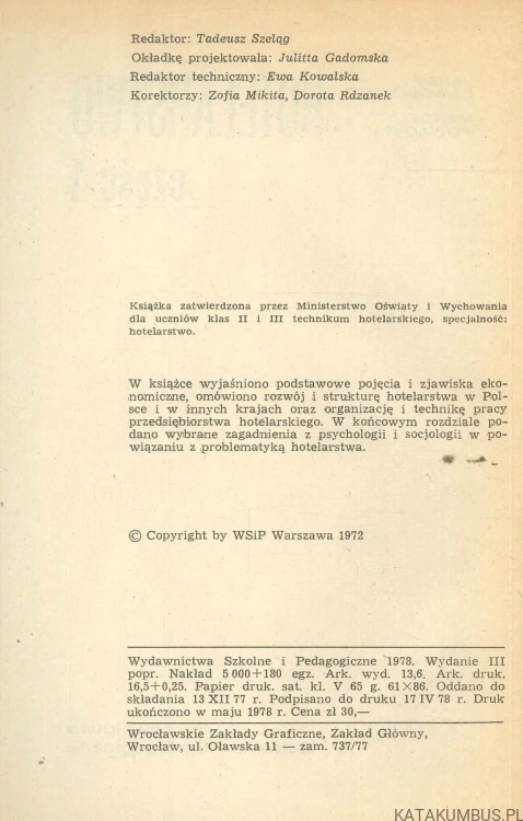 Hotelarstwo część 1. JERZY BAWOROWSKI, MARCELI POPIACKI