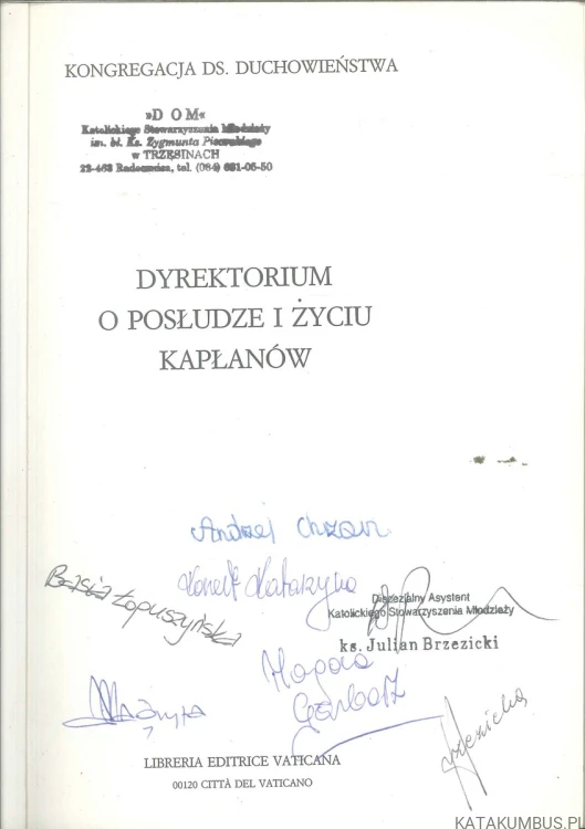 Dyrektorium o posłudze i życiu kapłanów. KONGREGACJA DS. DUCHOWIEŃSTWA