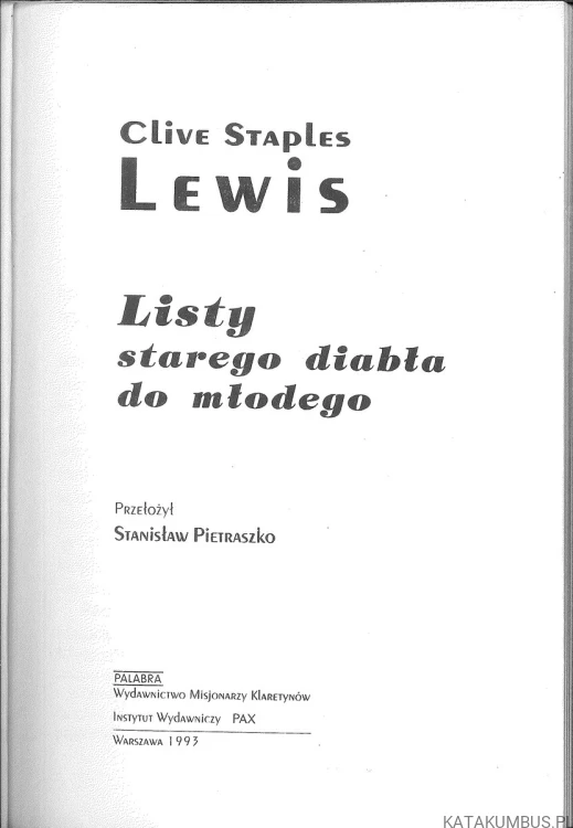 Listy starego diabła do młodego. CLIVE STAPLES LEWIS
