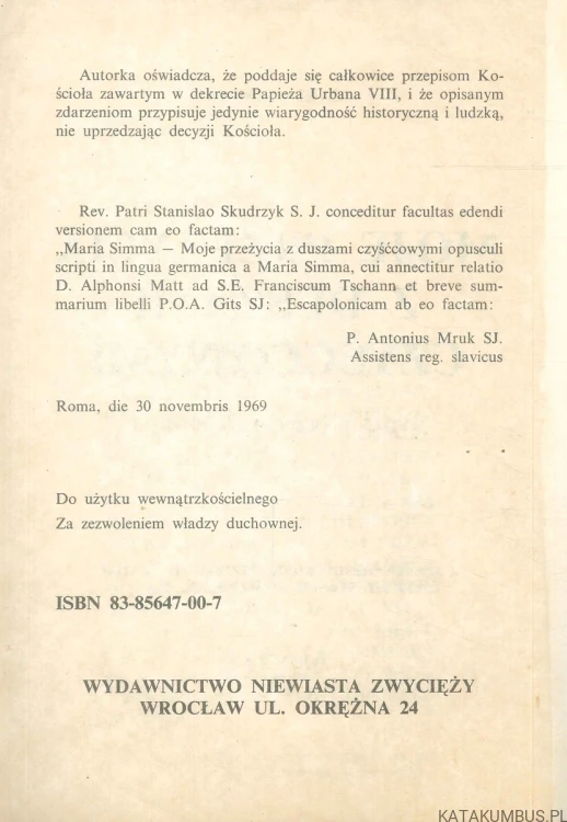 Moje przeżycia z duszami czyśćcowymi. MARIA SIMMA
