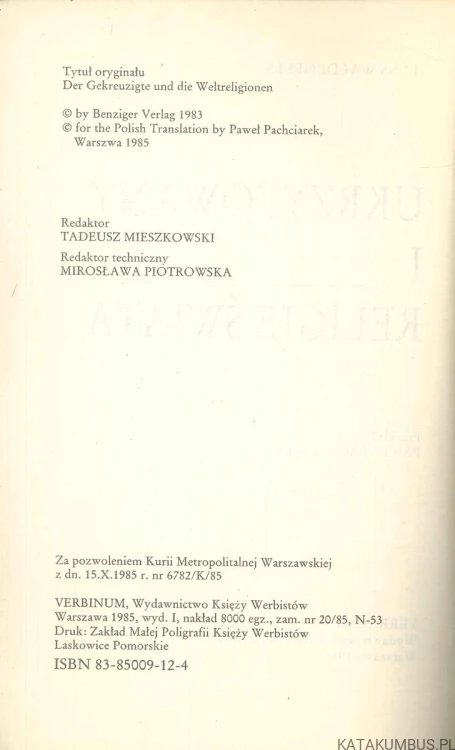 Ukrzyżowany i religie świata. HANS WALDENFELS