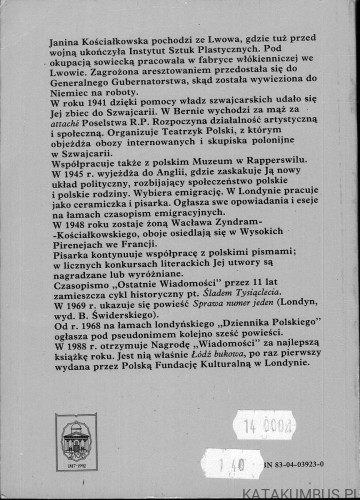 Łódź bukowa. JANINA KOŚCIAŁKOWSKA