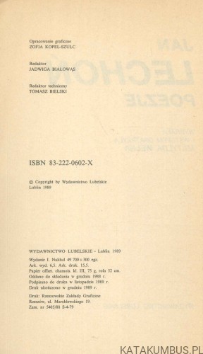 Poezje. JAN LECHOŃ