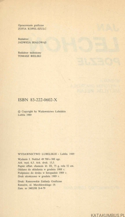 Poezje. JAN LECHOŃ