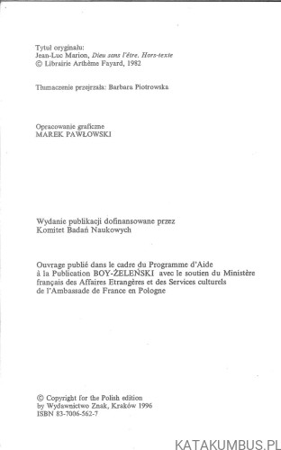 Bóg bez bycia. JEAN-LUC MARION