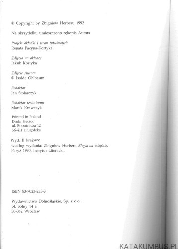 Elegia na odejście. ZBIGNIEW HERBERT