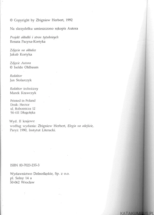 Elegia na odejście. ZBIGNIEW HERBERT