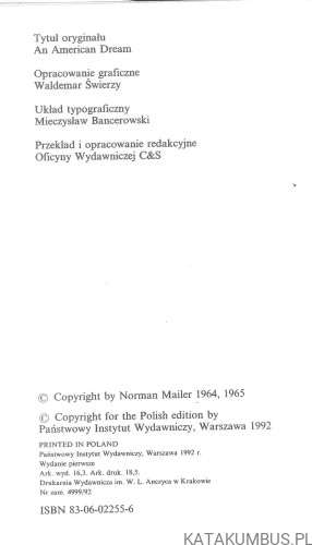Amerykańskie marzenie. NORMAN MAILER