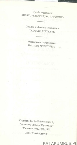 Dzieła wybrane III: Biesy, Łagodna, Sobowtór. FIODOR DOSTOJEWSKI
