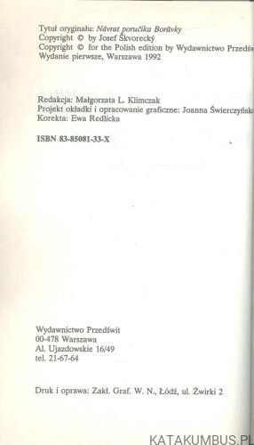 Powrót porucznika Borówki. JOSEF ŠKVORECKÝ