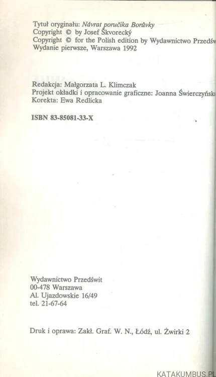 Powrót porucznika Borówki. JOSEF ŠKVORECKÝ
