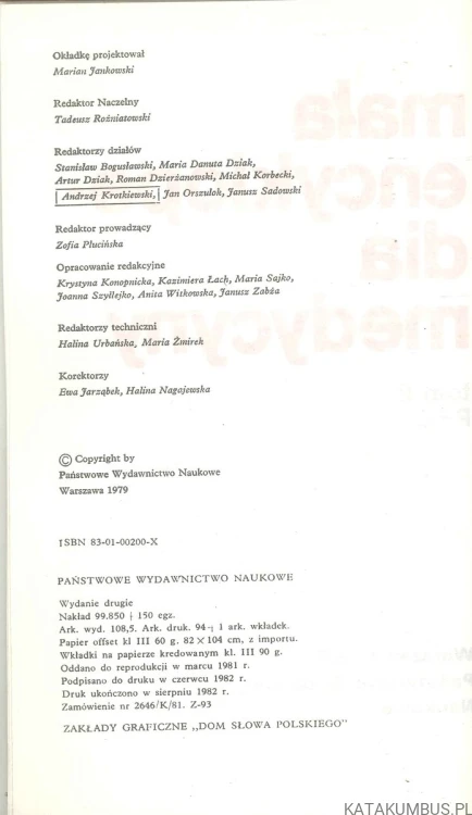Mała encyklopedia medycyny. RED. TADEUSZ ROŻNIATOWSKI