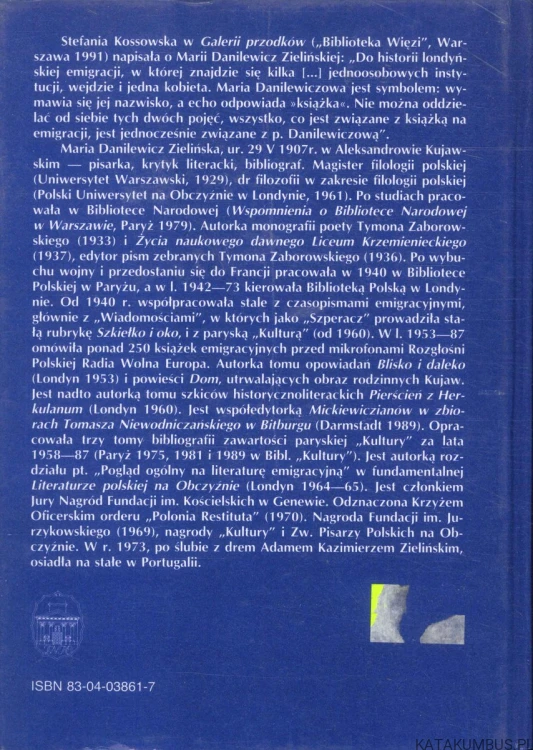 Szkice o literaturze emigracyjnej. MARIA DANILEWICZ ZIELIŃSKA