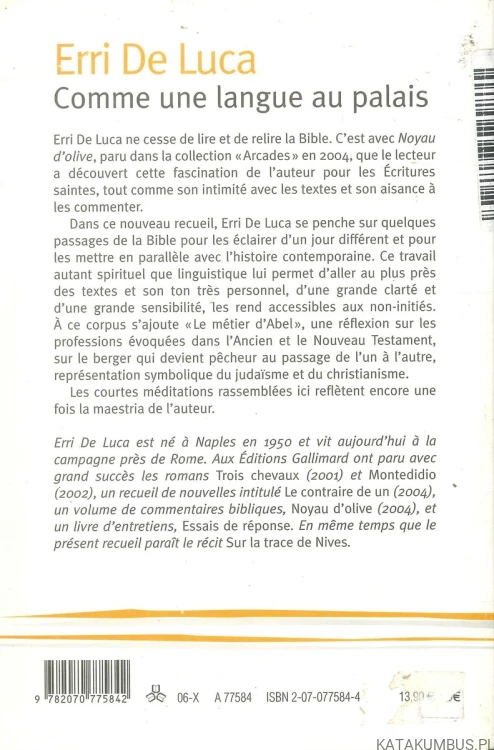 Comme une langue au palais (j.fran). ERRI DE LUCA