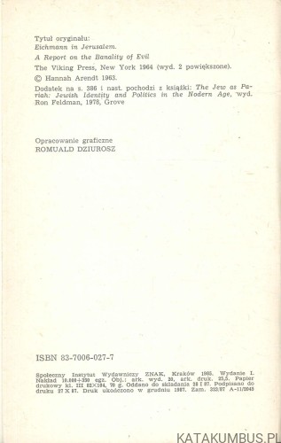 Eichmann w Jerozolimie. HANNAH ARENDT