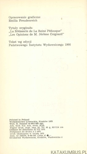 Gospoda pod Królową Gęsią Nóżką. ANATOL FRANCE