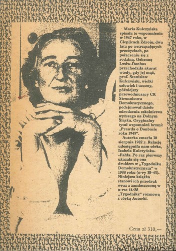 Lwów - Donbas 1945. MARIA KULCZYŃSKA