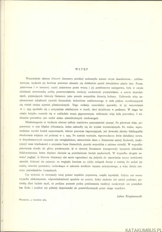 Historia literatury polskiej. JULIAN KRZYŻANOWSKI