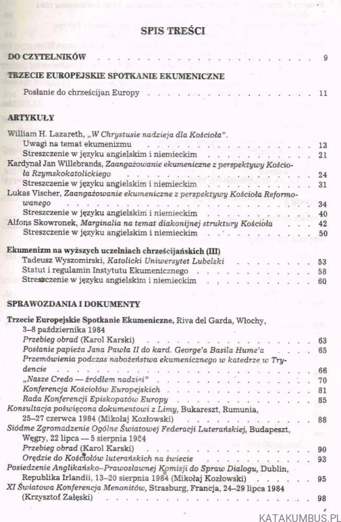 Studia i dokumenty ekumeniczne. Kwartalnik 1 /85. PRACA ZBIOROWA