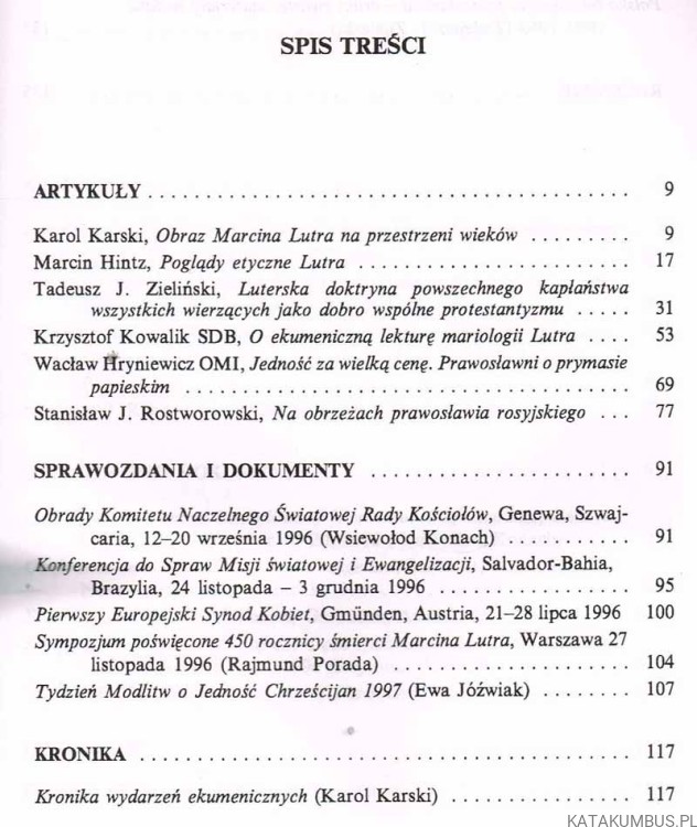 Studia i dokumenty ekumeniczne. Kwartalnik 1. Rok 1997. PRACA ZBIOROWA