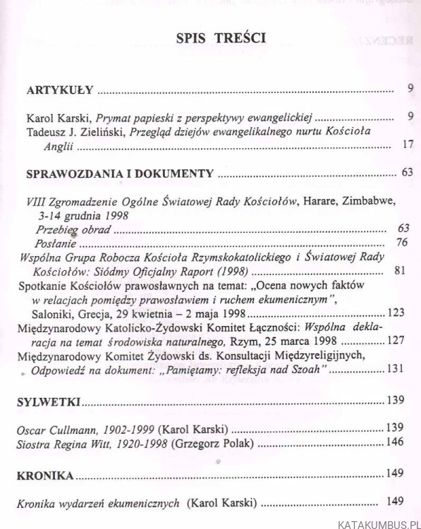 Studia i dokumenty ekumeniczne. Kwartalnik 1. rok 1999. PRACA ZBIOROWA