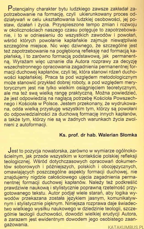 Permanentna formacja duchowa kapłanów. Ks. JAN WĄTROBA