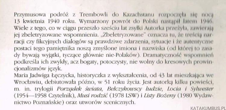 Zsyłka. MARIA JADWIGA ŁĘCZYCKA