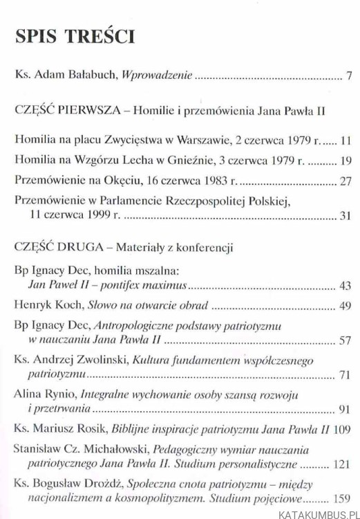 Jan Paweł II nauczycielem patriotyzmu / red. ks. Adam Bałabuch