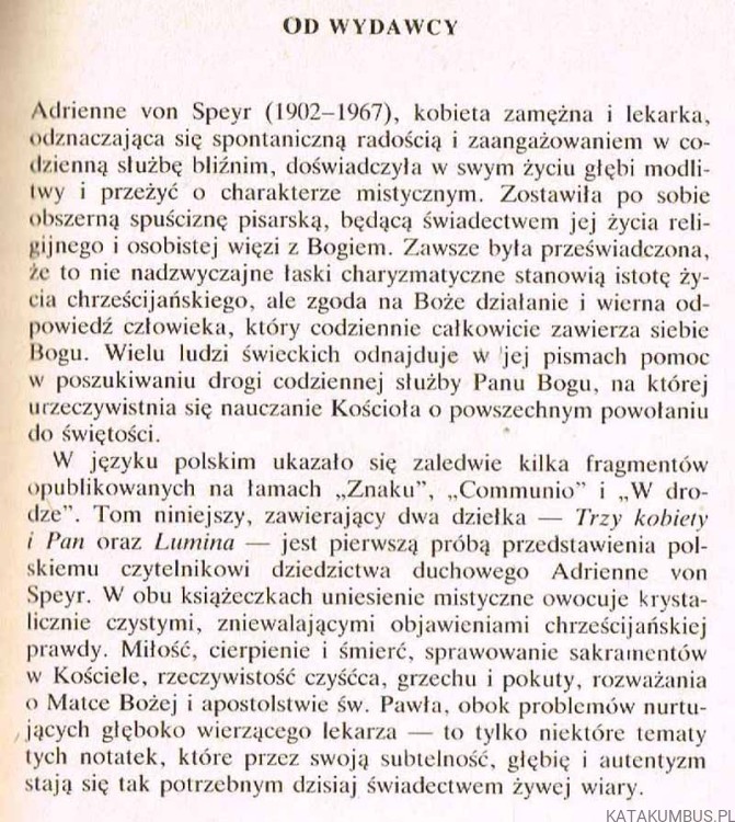 Trzy kobiety i Pan. Lumina. ADRIENNE VON SPEYR