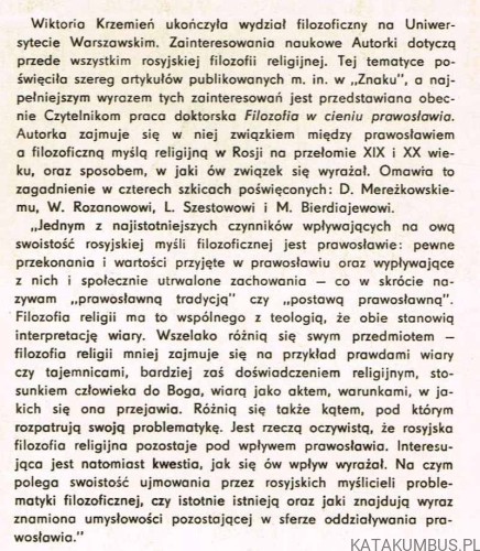 Filozofia w cieniu prawosławia. WIKTORIA KRZEMIEŃ