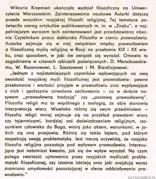 Filozofia w cieniu prawosławia. WIKTORIA KRZEMIEŃ