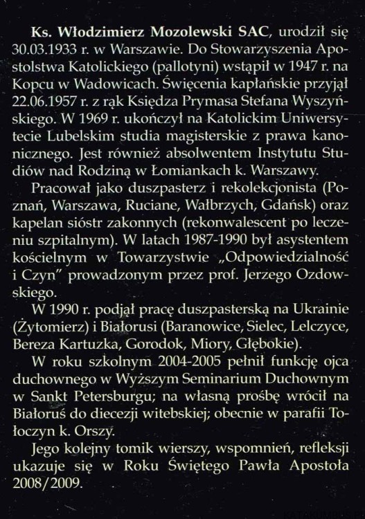 W roku Świętego Pawła otwórzcie serca w darze. KS. WŁODZIMIERZ MOZOLEWSKI SAC