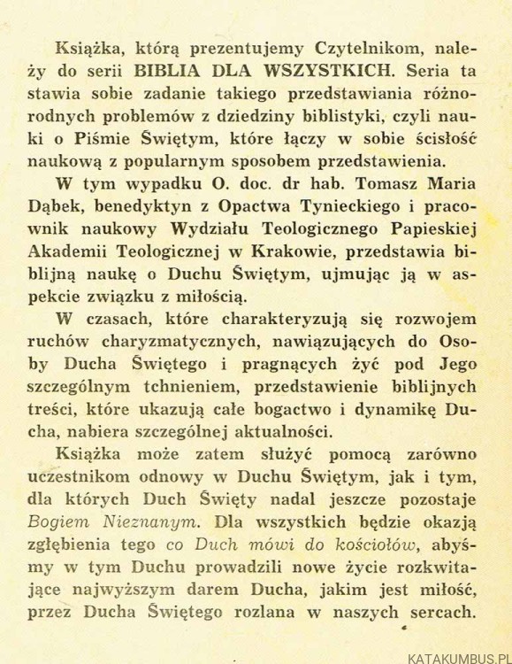 Związek miłości z Duchem Świetym. TOMASZ DĄBEK OSB.