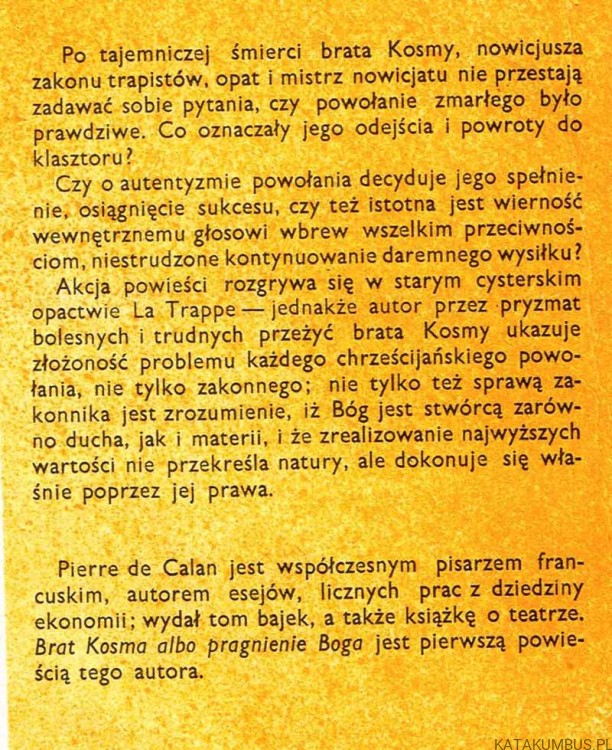 Brat Kosma albo pragnienie Boga. PIERRE DE CALAN